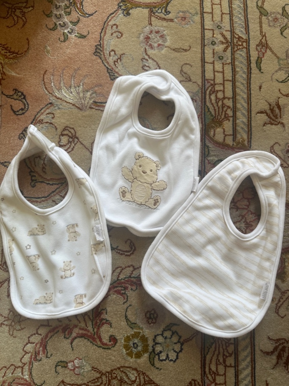 Little Me Cream Baby Bibs - 3 Pack with Bear and Stripes